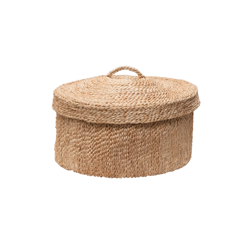 Mathana – Jute Round Baskets With Lid Duo – Set Of 2 – Natural