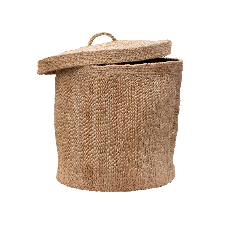 Mathana – Jute Round Baskets With Lid Duo – Set Of 2 – Natural